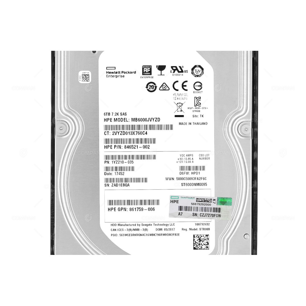862140  HP HDD 6TB 7.2K SAS 12G 3.5" LFF FOR HPE PROLIANT G8 G9